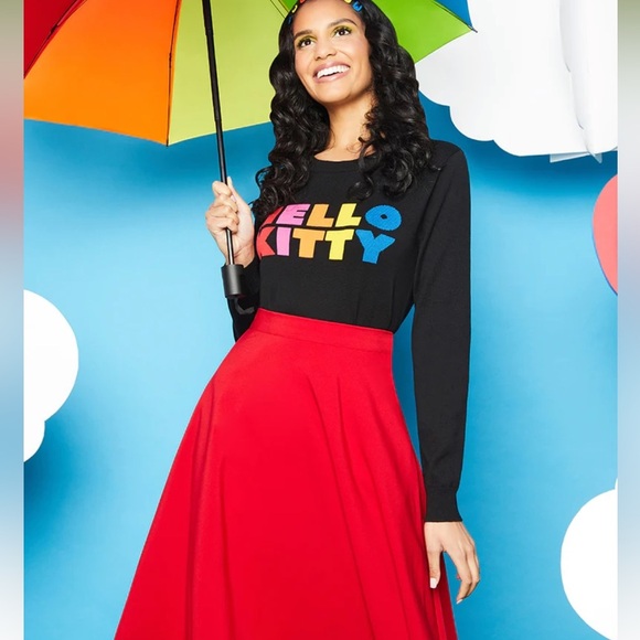 Modcloth x Hello Kitty Oh So Supercute black sweater vibrant rainbow retro style - Picture 2 of 16